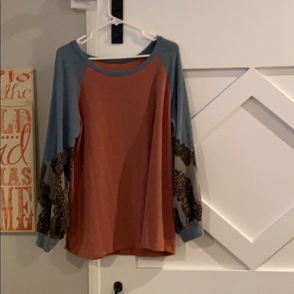 Top with cheetah bubble sleeves